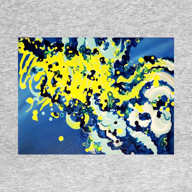 Blue Yellow Liquid Art by Encino